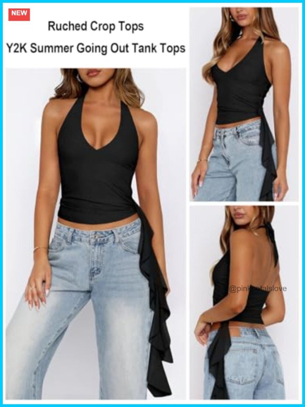 Mesh Open Back Tie Halter Crop Top Deep V Neck Tank Going Out - Picture 4 of 7
